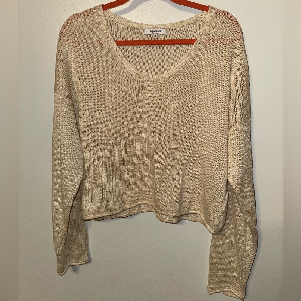 NWOT Madewell Oversized Beige Cream Knit V-Neck Top size M